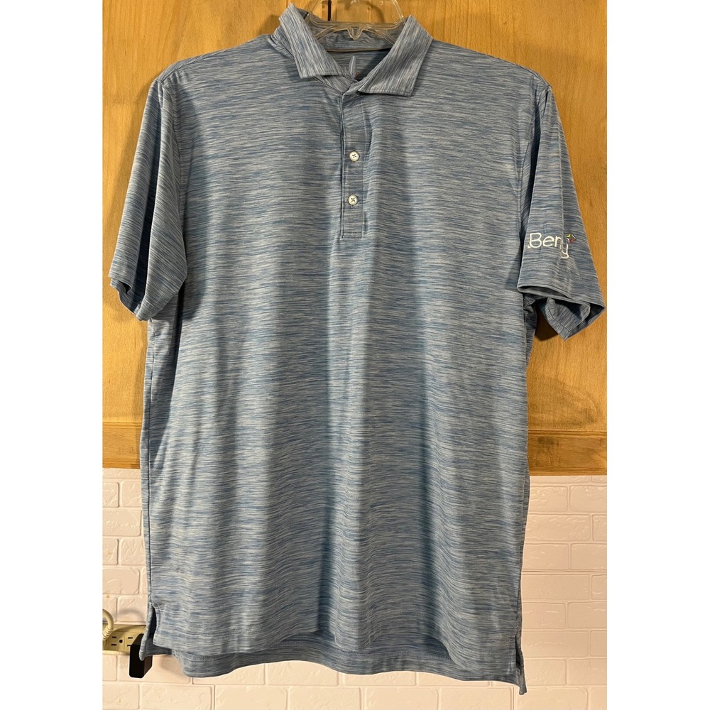 johnnie-O Polo Shirt Mens Large‎ Blue Space Dye Performance Stretch Short Sleeve